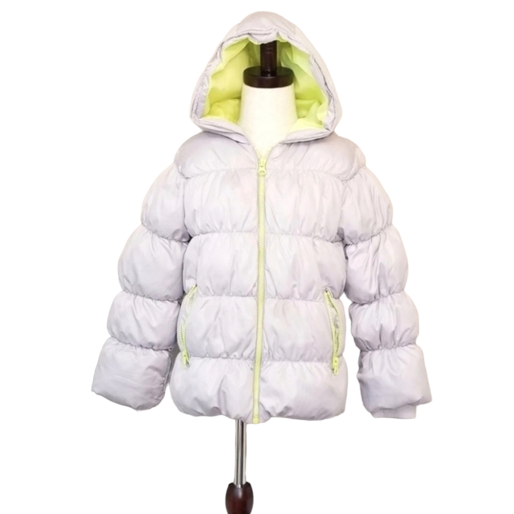 Old Navy | Silver Puffer Hooded Jacket | Girls Size 6-7